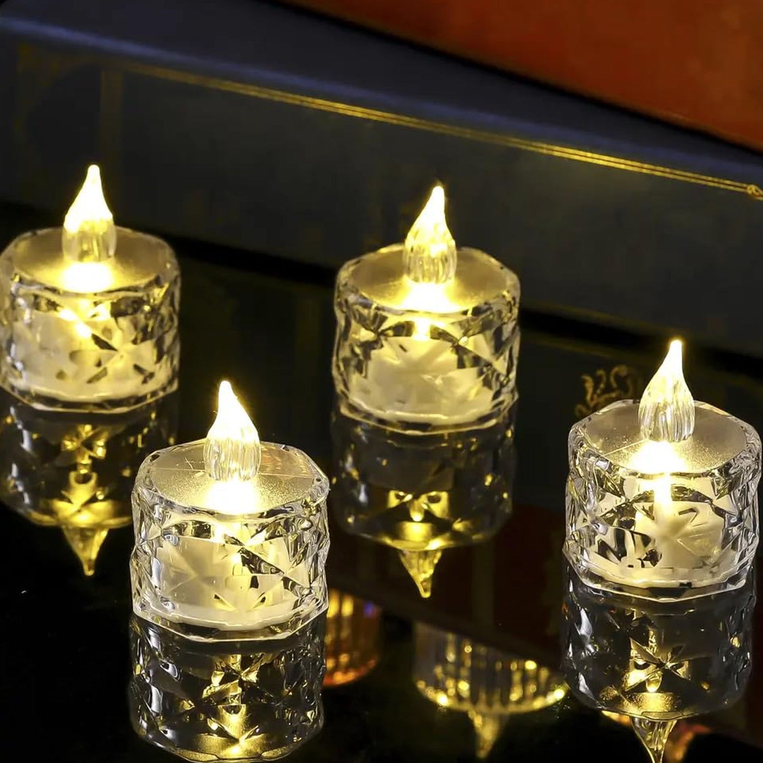 12 Pcs Flameless and Smokeless Decorative Acrylic Candles Transparent Led Tea Light Candle for Gifting, House, Diwali, Christmas, Festival, Events Decor Candles 12 Pcs Flameless and Smokeless Decorative Acrylic Candles Transparent Led Tea Light Candle for Gifting, House, Diwali, Christmas, Festival, Events Decor Candles
